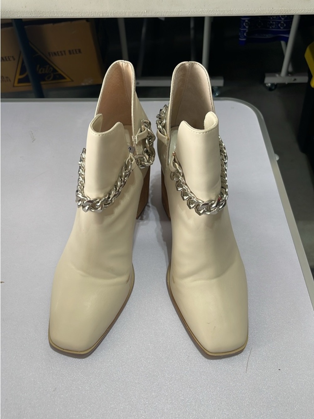 Steve Madden Cream Chain Accent Block Heel Booties - Picture 10 of 10
